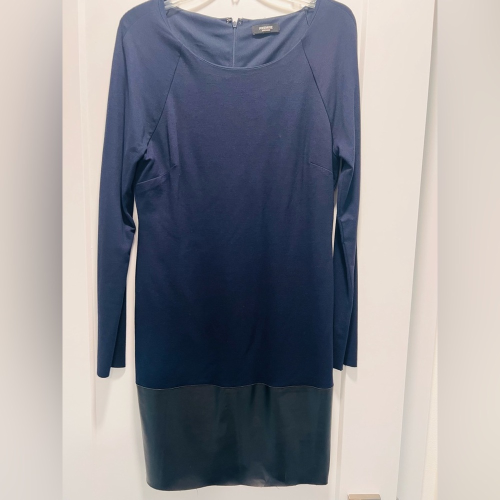 Premise navy and faux leather dress